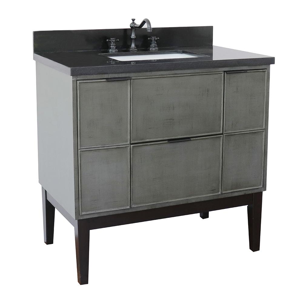 37" Single Vanity In Linen Gray Finish Top With Black Galaxy And Rectangle Sink - Luxe Bathroom Vanities