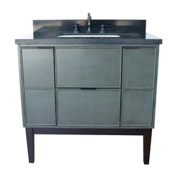 37" Single Vanity In Linen Gray Finish Top With Black Galaxy And Rectangle Sink - Luxe Bathroom Vanities