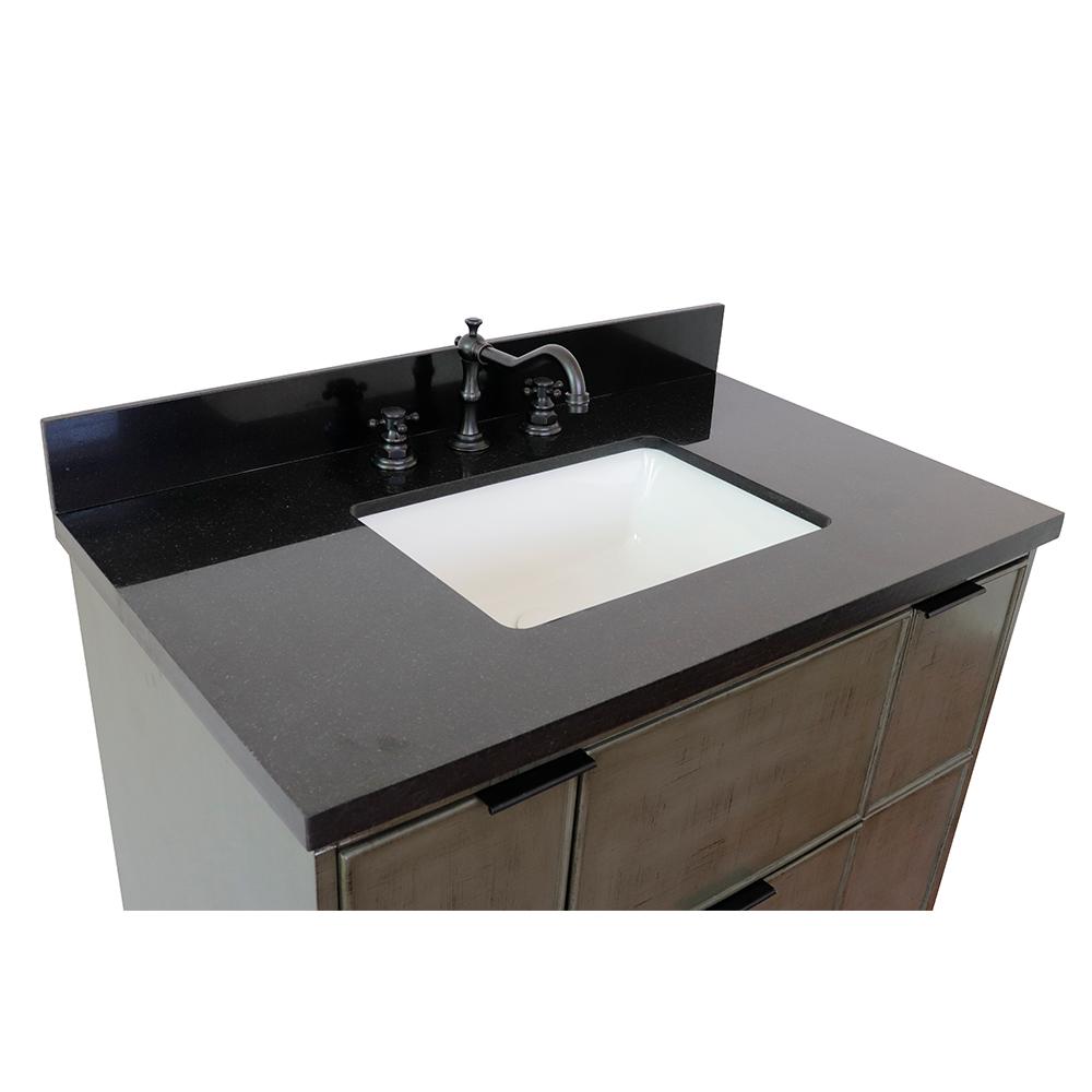 37" Single Vanity In Linen Gray Finish Top With Black Galaxy And Rectangle Sink - Luxe Bathroom Vanities