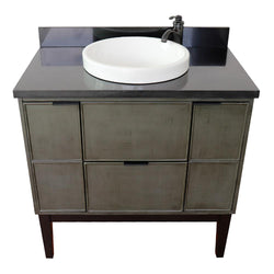 37" Single Vanity In Linen Gray Finish Top With Black Galaxy And Round Sink - Luxe Bathroom Vanities