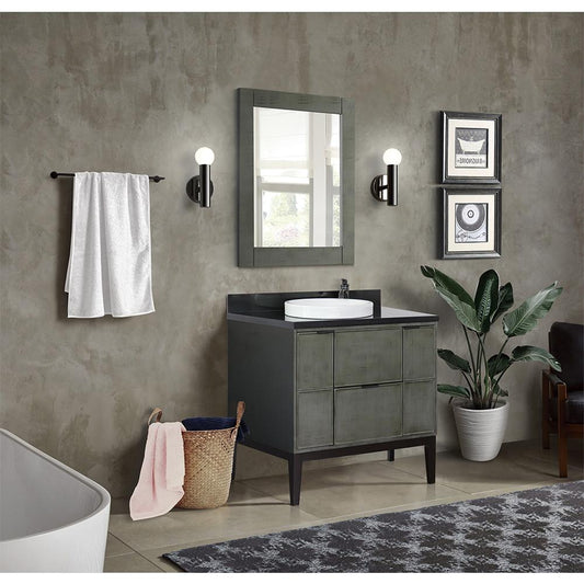 37" Single Vanity In Linen Gray Finish Top With Black Galaxy And Round Sink - Luxe Bathroom Vanities