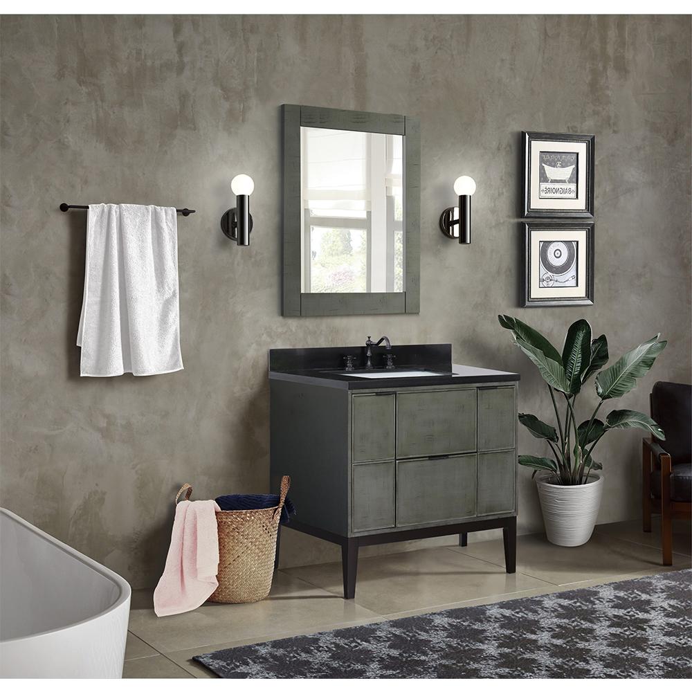 37" Single Vanity In Linen Gray Finish Top With Black Galaxy And Rectangle Sink - Luxe Bathroom Vanities