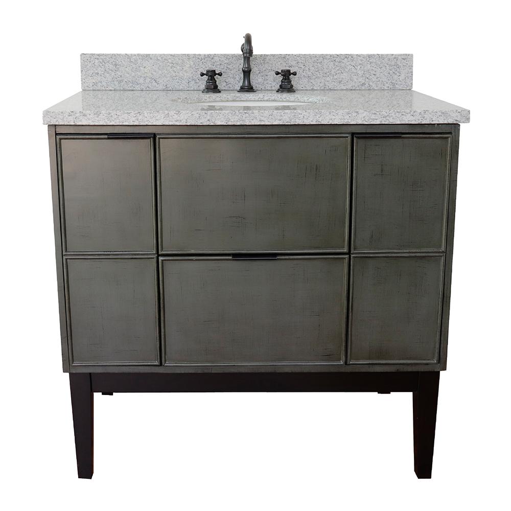 37" Single Vanity In Linen Gray Finish Top With Gray Granite And Oval Sink - Luxe Bathroom Vanities