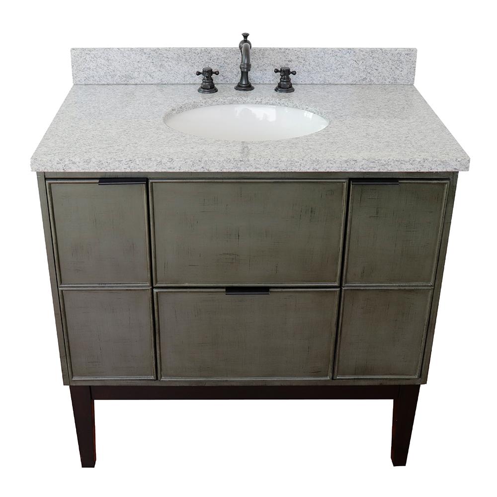37" Single Vanity In Linen Gray Finish Top With Gray Granite And Oval Sink - Luxe Bathroom Vanities