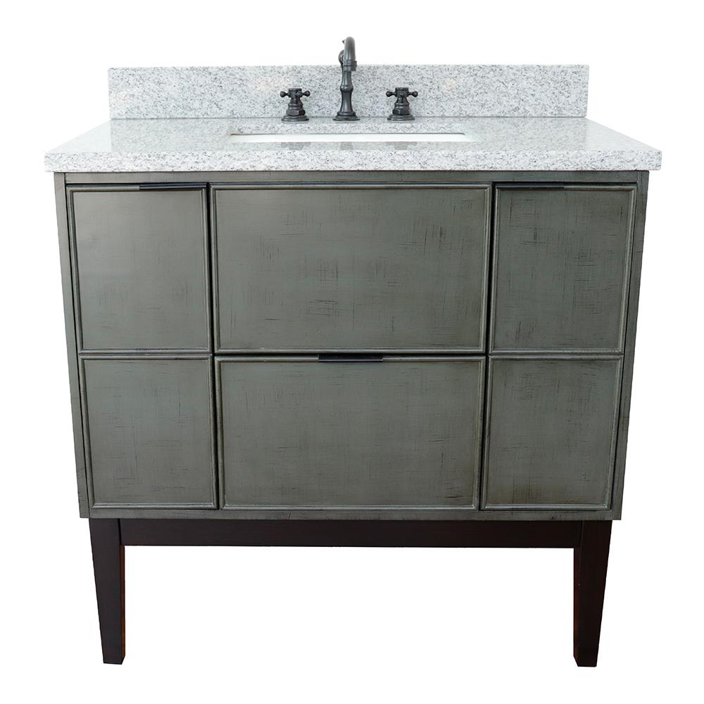 37" Single Vanity In Linen Gray Finish Top With Gray Granite And Rectangle Sink - Luxe Bathroom Vanities
