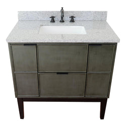 37" Single Vanity In Linen Gray Finish Top With Gray Granite And Rectangle Sink - Luxe Bathroom Vanities