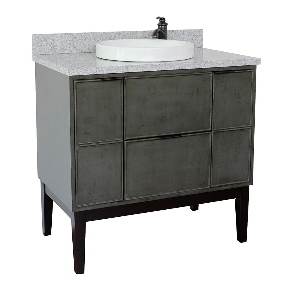 37" Single Vanity In Linen Gray Finish Top With Gray Granite And Round Sink - Luxe Bathroom Vanities