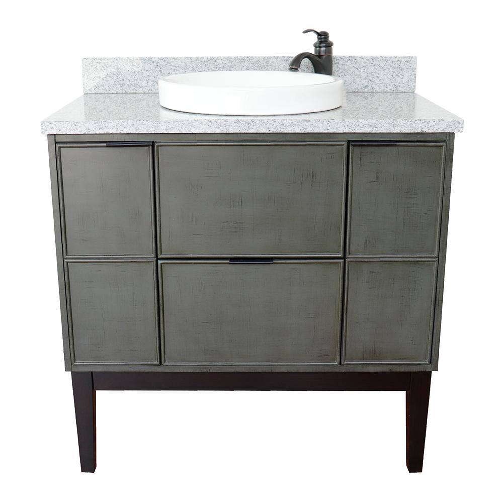 37" Single Vanity In Linen Gray Finish Top With Gray Granite And Round Sink - Luxe Bathroom Vanities