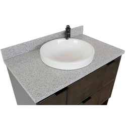 37" Single Vanity In Linen Gray Finish Top With Gray Granite And Round Sink - Luxe Bathroom Vanities