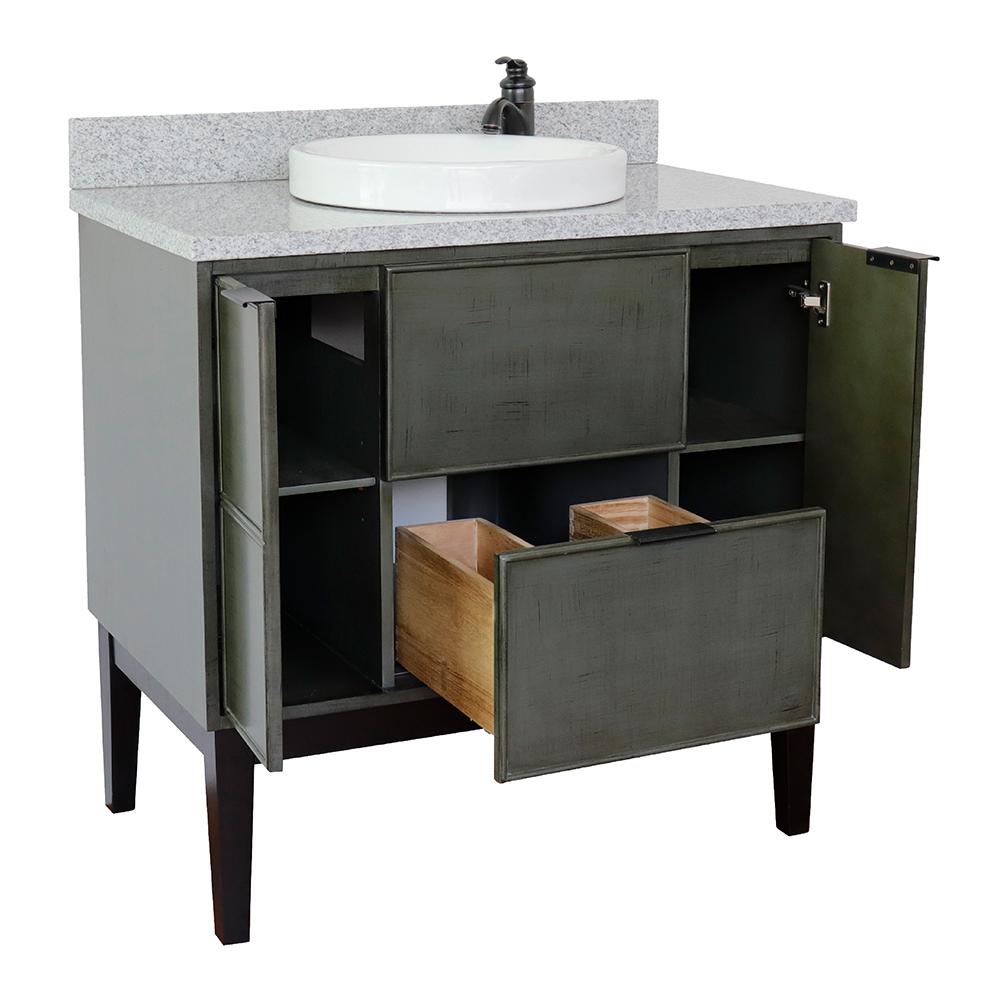 37" Single Vanity In Linen Gray Finish Top With Gray Granite And Round Sink - Luxe Bathroom Vanities