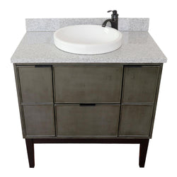 37" Single Vanity In Linen Gray Finish Top With Gray Granite And Round Sink - Luxe Bathroom Vanities