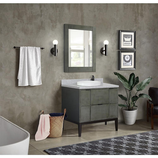 37" Single Vanity In Linen Gray Finish Top With Gray Granite And Round Sink - Luxe Bathroom Vanities