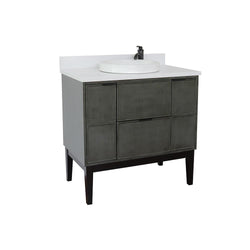 37" Single Vanity In Linen Gray Finish Top With White Quartz And Round Sink - Luxe Bathroom Vanities