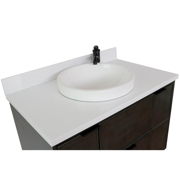 37" Single Vanity In Linen Gray Finish Top With White Quartz And Round Sink - Luxe Bathroom Vanities