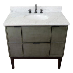 37" Single Vanity In Linen Gray Finish Top With White Carrara And Oval Sink - Luxe Bathroom Vanities