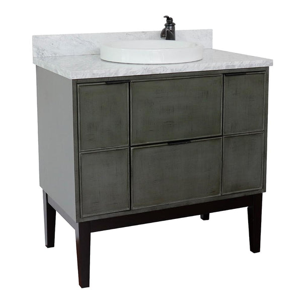 37" Single Vanity In Linen Gray Finish Top With White Carrara And Round Sink - Luxe Bathroom Vanities