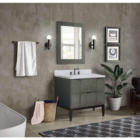 37" Single Vanity In Linen Gray Finish Top With White Carrara And Rectangle Sink - Luxe Bathroom Vanities