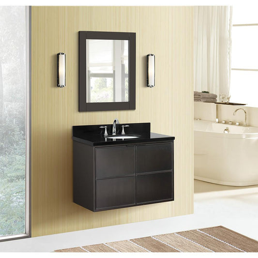 37" Single Wall Mount Vanity In Cappuccino Finish Top With Black Galaxy And Oval Sink - Luxe Bathroom Vanities