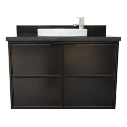 37" Single Wall Mount Vanity In Cappuccino Finish Top With Black Galaxy And Round Sink - Luxe Bathroom Vanities