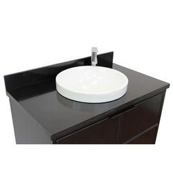 37" Single Wall Mount Vanity In Cappuccino Finish Top With Black Galaxy And Round Sink - Luxe Bathroom Vanities