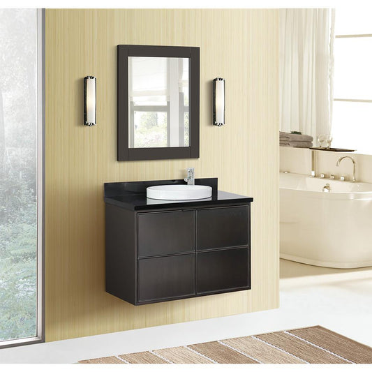 37" Single Wall Mount Vanity In Cappuccino Finish Top With Black Galaxy And Round Sink - Luxe Bathroom Vanities