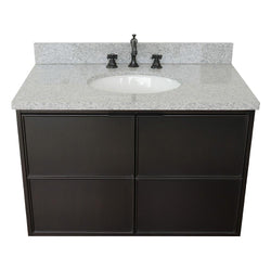 37" Single Wall Mount Vanity In Cappuccino Finish Top With Gray Granite And Oval Sink - Luxe Bathroom Vanities