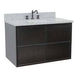 37" Single Wall Mount Vanity In Cappuccino Finish Top With Gray Granite And Rectangle Sink - Luxe Bathroom Vanities