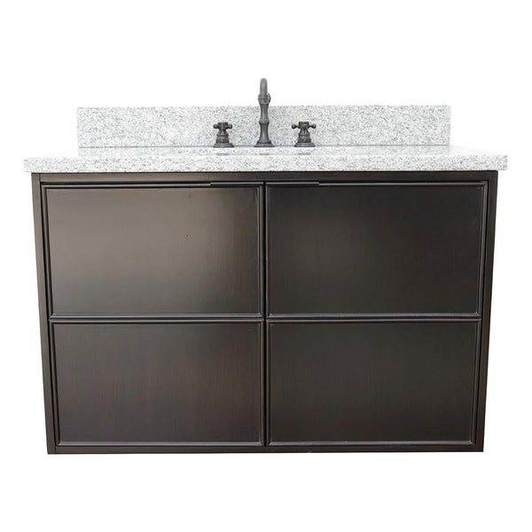 37" Single Wall Mount Vanity In Cappuccino Finish Top With Gray Granite And Rectangle Sink - Luxe Bathroom Vanities