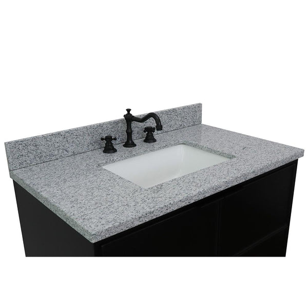 37" Single Wall Mount Vanity In Cappuccino Finish Top With Gray Granite And Rectangle Sink - Luxe Bathroom Vanities