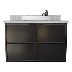 37" Single Wall Mount Vanity In Cappuccino Finish Top With Gray Granite And Round Sink - Luxe Bathroom Vanities