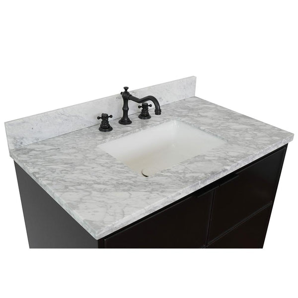 37" Single Wall Mount Vanity In Cappuccino Finish Top With White Carrara And Rectangle Sink - Luxe Bathroom Vanities