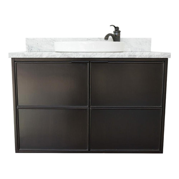 37" Single Wall Mount Vanity In Cappuccino Finish Top With White Carrara And Round Sink - Luxe Bathroom Vanities