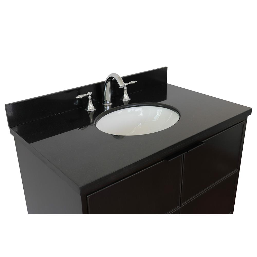 37" Single Vanity In Cappuccino Finish Top With Black Galaxy And Oval Sink - Luxe Bathroom Vanities