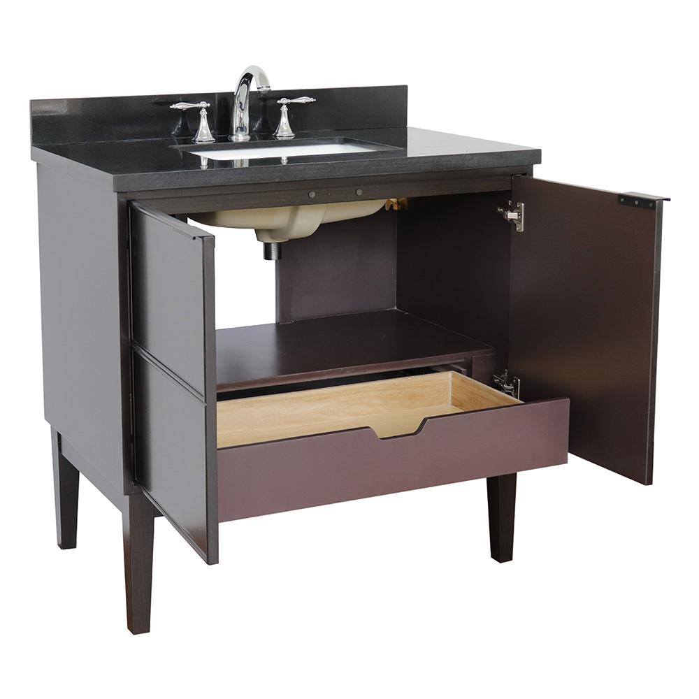 37" Single Vanity In Cappuccino Finish Top With Black Galaxy And Rectangle Sink - Luxe Bathroom Vanities