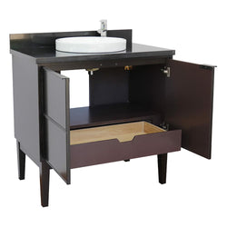 37" Single Vanity In Cappuccino Finish Top With Black Galaxy And Round Sink - Luxe Bathroom Vanities