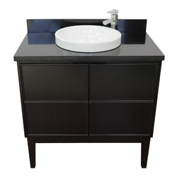 37" Single Vanity In Cappuccino Finish Top With Black Galaxy And Round Sink - Luxe Bathroom Vanities