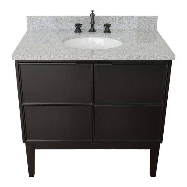 37" Single Vanity In Cappuccino Finish Top With Gray Granite And Oval Sink - Luxe Bathroom Vanities