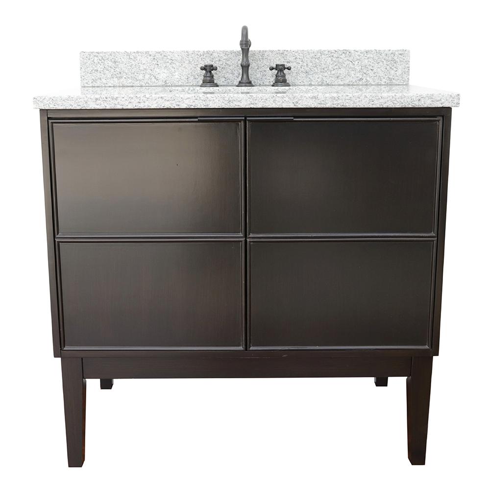 37" Single Vanity In Cappuccino Finish Top With Gray Granite And Rectangle Sink - Luxe Bathroom Vanities