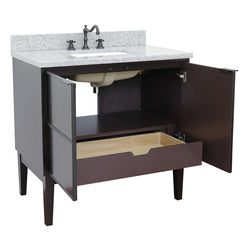 37" Single Vanity In Cappuccino Finish Top With Gray Granite And Rectangle Sink - Luxe Bathroom Vanities