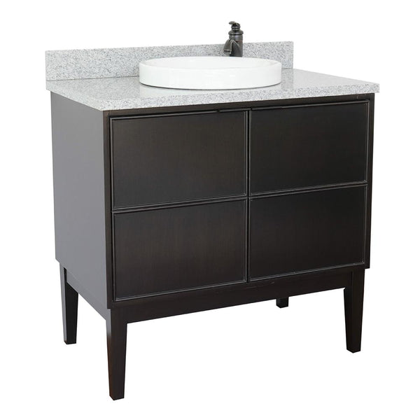 37" Single Vanity In Cappuccino Finish Top With Gray Granite And Round Sink - Luxe Bathroom Vanities