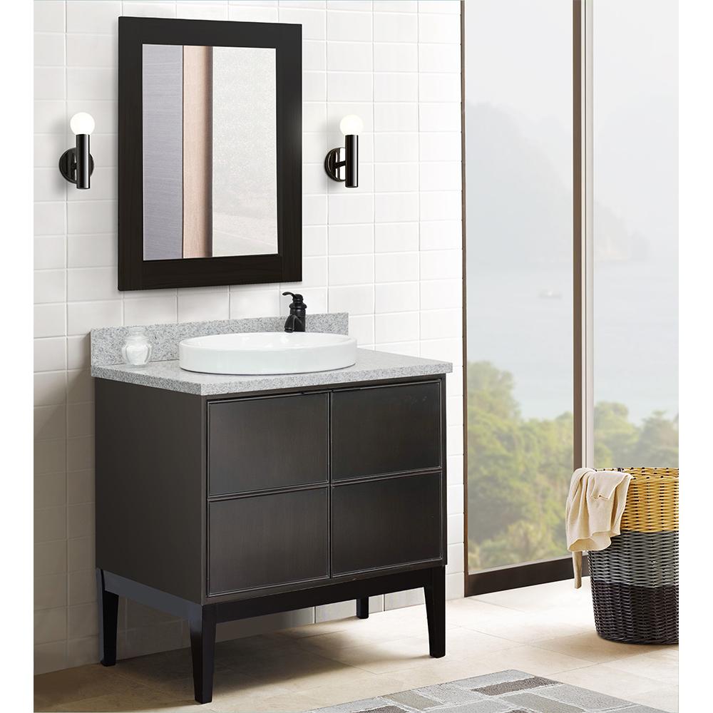 37" Single Vanity In Cappuccino Finish Top With Gray Granite And Round Sink - Luxe Bathroom Vanities