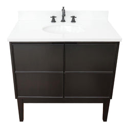 37" Single Vanity In Cappuccino Finish Top With White Quartz And Oval Sink - Luxe Bathroom Vanities
