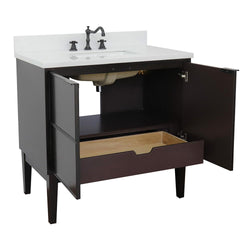 37" Single Vanity In Cappuccino Finish Top With White Quartz And Rectangle Sink - Luxe Bathroom Vanities