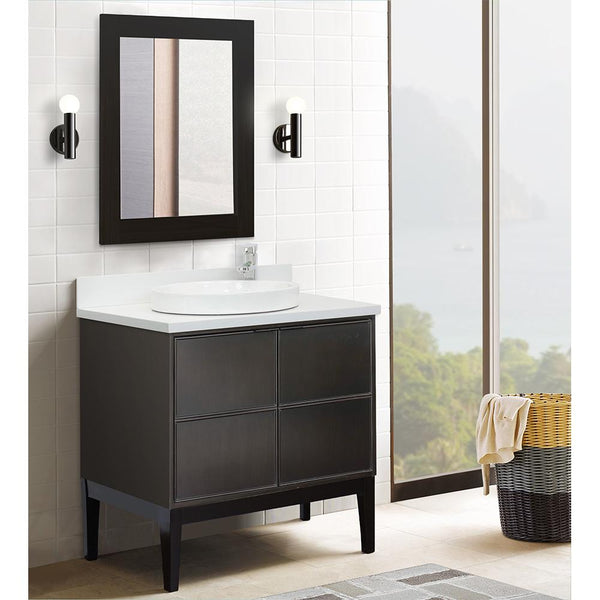 37" Single Vanity In Cappuccino Finish Top With White Quartz And Round Sink - Luxe Bathroom Vanities