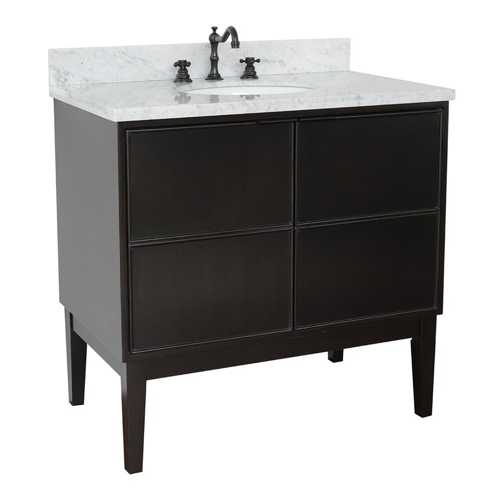 37" Single Vanity In Cappuccino Finish Top With White Carrara And Oval Sink - Luxe Bathroom Vanities