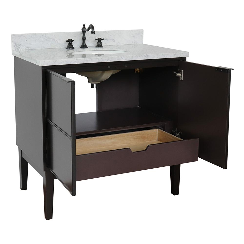 37" Single Vanity In Cappuccino Finish Top With White Carrara And Oval Sink - Luxe Bathroom Vanities