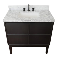 37" Single Vanity In Cappuccino Finish Top With White Carrara And Rectangle Sink - Luxe Bathroom Vanities