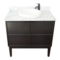 37" Single Vanity In Cappuccino Finish Top With White Carrara And Round Sink - Luxe Bathroom Vanities