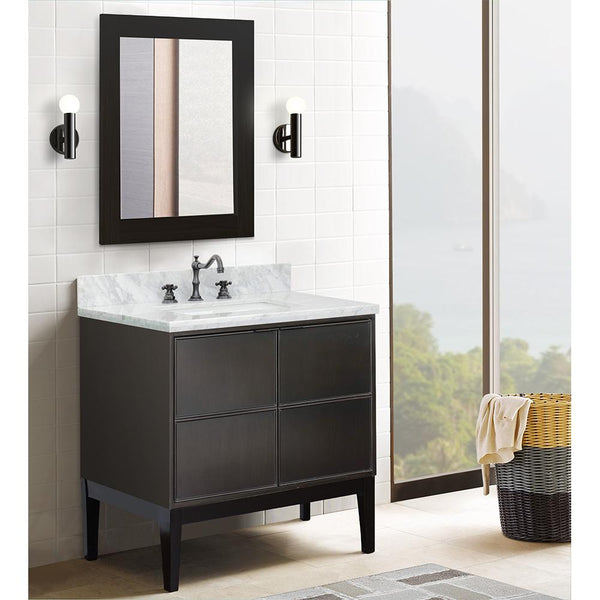 37" Single Vanity In Cappuccino Finish Top With White Carrara And Rectangle Sink - Luxe Bathroom Vanities