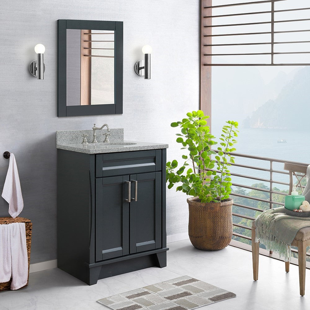 Bellaterra Home 25" Single sink vanity in White finish with Black galaxy granite and oval sink - Luxe Bathroom Vanities